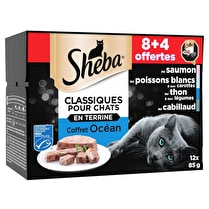 Sheba, Repas pour chat aux 4 poissons en terrine 8 plus 4 offerts