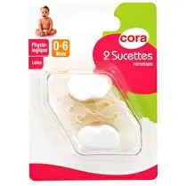 Cora, Sucettes latex x2 1er âge physiologique - 0/6 mois