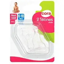 Cora, Tétines silicone x2 2ème âge bout rond - 6/18 mois (bouillie)