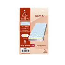 Exacompta, Fiches bristol perforées 4 coloris assortis 12.5x20 cm petits carreaux x100