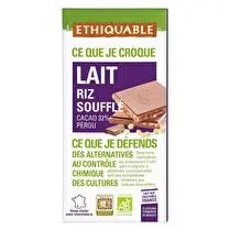 Ethiquable, Chocolat au lait riz soufflé BIO