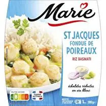 Marie, St Jacques fondue de poireaux, riz basmati