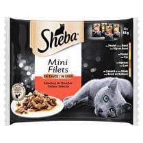 SHEBA Repas pour chat mini filets en sauce 4 Variétés