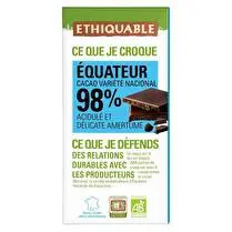 Ethiquable, Chocolat noir 98% cacao équateur BIO