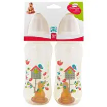 Cora, Biberons cintré x2 360ml tétine latex polypropylène tree birds
