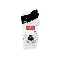 Influx, Chaussettes x 3 fantaisie chat Fille, Gris/ Noir, 31/35