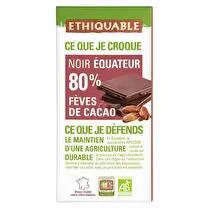 Ethiquable, Chocolat noir 80% fèves de cacao BIO