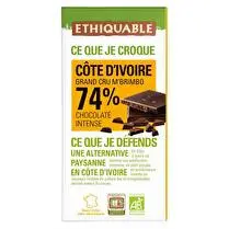 Ethiquable, Chocolat noir 74% Côte d'ivoire BIO