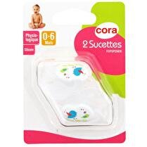 CORA Sucettes silicone x2 1er âge physiologique tree birds - 0/6 mois