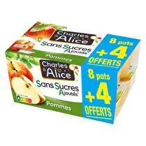 Charles & Alice, Compotes sans sucre ajouté pomme   8 + 4 offerts