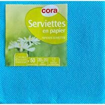 CORA Serviettes  bleu turquoise 2 plis 33x33