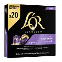 L'or, Capsules café espresso lungo profundo intesité 8 x20