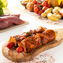 Votre boucher propose, Produit élaboré : Brochette de porc marinée à l'Andalouse à griller x 2