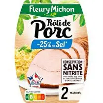 Fleury michon, Rôti de porc cuit -25 % de sel Bleu Blanc Coeur 2 tranches