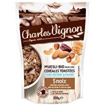 CHARLES VIGNON Muesli croustillant bio  Céréales toastées 5 noix  - 375 g