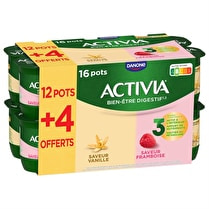 Activia, Yaourt au bifidus Saveur framboise vanille - 12 + 4 offerts