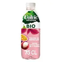 Volvic, Eau aromatisée bio fruit de la passion hibiscus & litchi