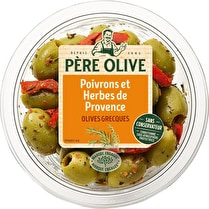 Père olive, Olives vertes dénoyautées aux herbes de Provence et poivrons