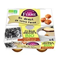 Invitation à la ferme, Crème dessert bio à la vanille sur lit caramel