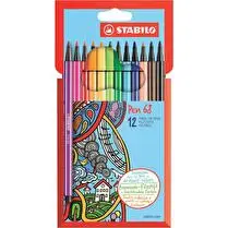 Stabilo, Etui en carton de 12 feutres Pen 68, pack scolaire