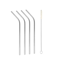 Metaltex, Pailles courbées inox 21cm + goupillon x4