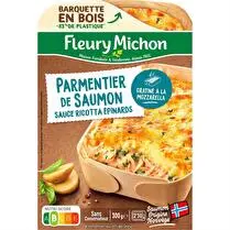 Fleury michon, Parmentier de saumon sauce ricotta épinards barquette en bois