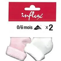 Influx, Bottons naissance unis intérieur bouclette x 2, Blanc/rose, 0/6 mois
