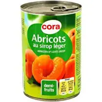 Cora, Abricot sirop leger 240g net egoutte 1/2 100% saccharose