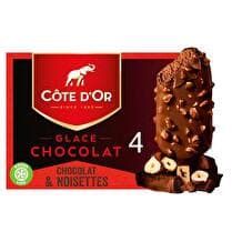 CÔTE D'OR Bâtonnets chocolat noisettes glace chocolat x4