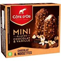 Côte d'or, Mini bâtonnets chocolat et vanille chocolat et noisettes x6