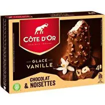 Côte d'or, Bâtonnets chocolat noisettes glace vanille x4