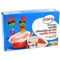 CORA Petits pots glacés saveur vanille/fraise et  vanille/chocolat
