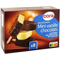 CORA Mini bâtonnets glacés Assortiment vanille chocolats   x 8