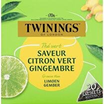 TWININGS Thé vert saveur citron vert gingembre 20 sachets