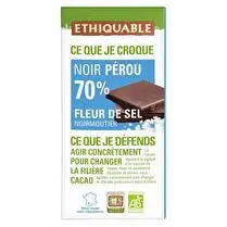 Ethiquable, Chocolat noir Pérou BIO 70 % et Fleur de sel de Noirmoutier