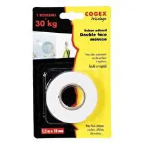 Cogex, Ruban adhésif double face mousse 1.5 m x 18 mm.
