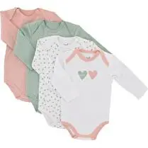 Influx, Body Manches longues x 4 Fille Petit Coeur, coloris Blanc/ Vert, 6 mois