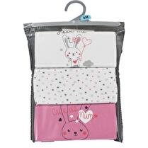 INFLUX Body Manches longues x 3 Fille Lapin Love, coloris Blanc/ Fuchsia, 3 mois