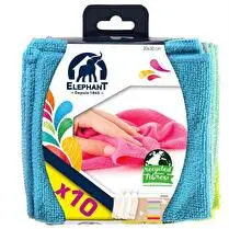 Éléphant, Lavettes microfibres 30x30cm x10, 1 couleur = 1 usage