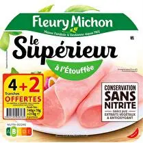 Fleury michon, Jambon le supérieur à l'étouffée conservation sans nitrite - 4 tranches + 2 offertes