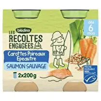 Blédina, Les récoltes bio carottes, poireaux épeautre et saumon sauvage dès 6 mois x 2