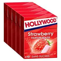 Hollywood, Chewing-gum  fraise sans sucres - 5 x 10 dragées