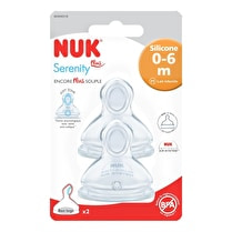 Nuk, Tétines silicone x2 base large serenity - 0/6 mois lait infantile