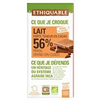 ETHIQUABLE Chocolat au lait 56% cacao Pérou BIO