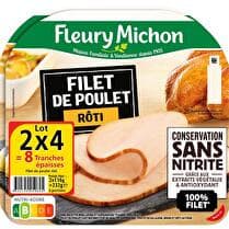 FLEURY MICHON Filet de poulet rôti Conservation sans nitrite - Lot de 2 x 4 tranches