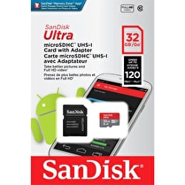 Sandisk, Carte mémoire ultra microsdhc + adaptateur sd 32gb 120mb/s uhs-i