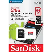 Sandisk, Carte mémoire micro sdhc ultra 64 gb 120mb/s + adaptateur