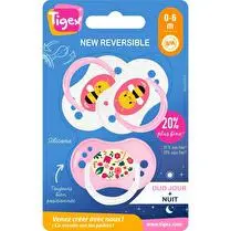 Tigex, Sucettes silicone x3 jour / nuit réversible - 6/18mois fille