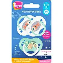 Tigex, Sucettes silicone x3 jour / nuit réversible - 18/36 mois mixte