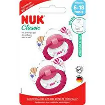 Nuk, Sucettes silicone x2 nuk classic - 6/18 mois fille rose